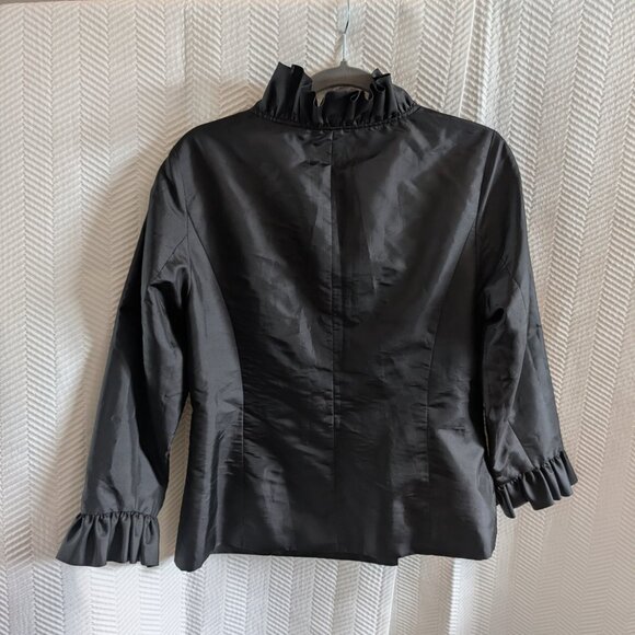 Calvin Klein Black Ruffle Trim Lightweight Blazer Jacket Evening Size Large - Picture 10 of 14